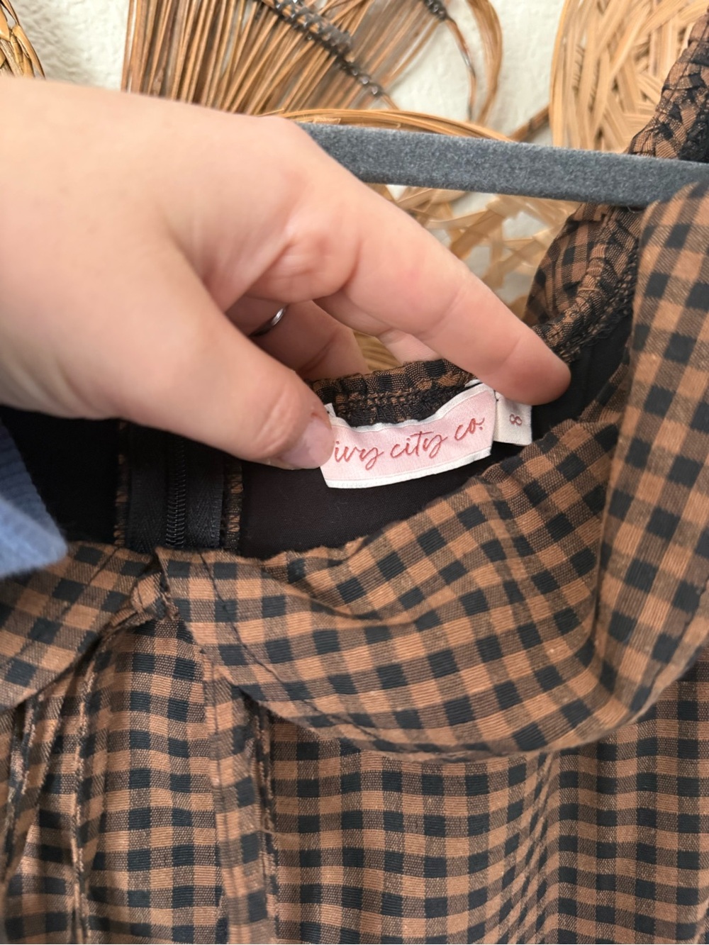 Ivy City Co Vintage-Inspired Brown Gingham Midi Dress - Picture 2 of 2